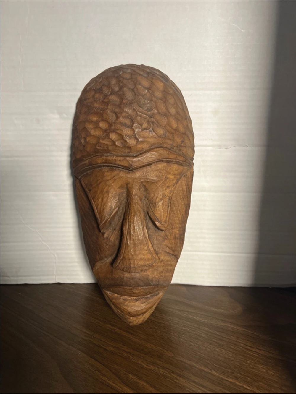 Hand-Carved Wooden Tribal Face Wall Art - Brown